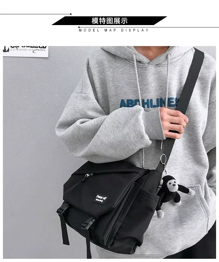 Men's Black Messenger Bag Large Capacity Adjustable Strap — feature 8
