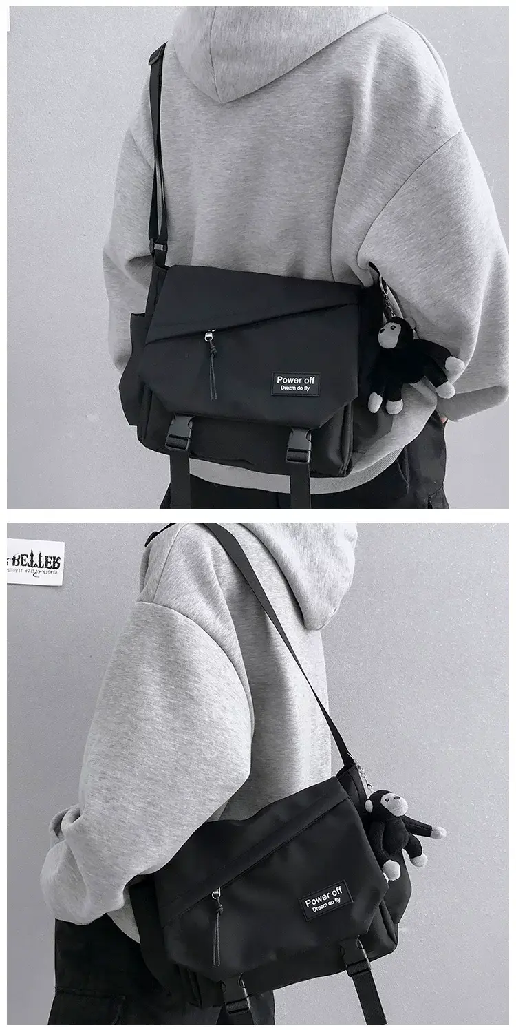 Men's Black Messenger Bag Large Capacity Adjustable Strap — feature 9