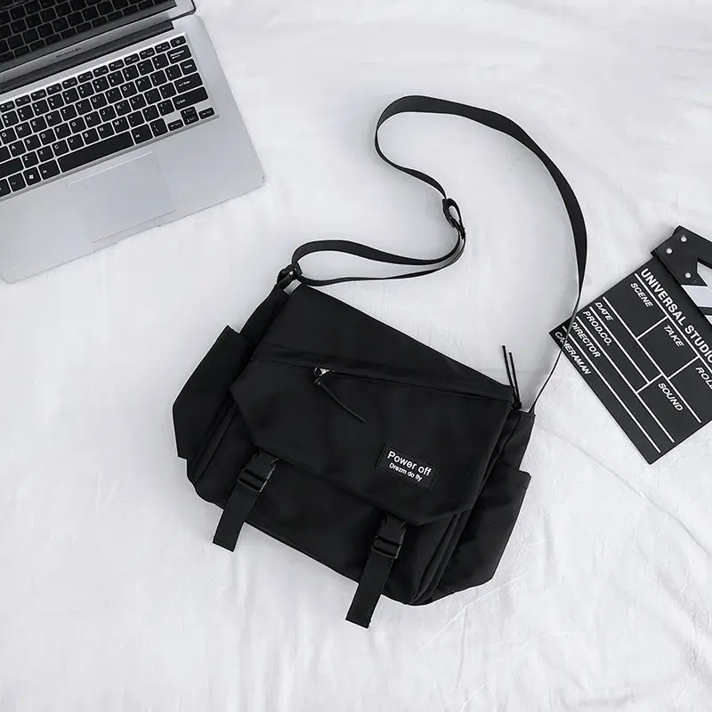 Men's Black Messenger Bag Large Capacity Adjustable Strap