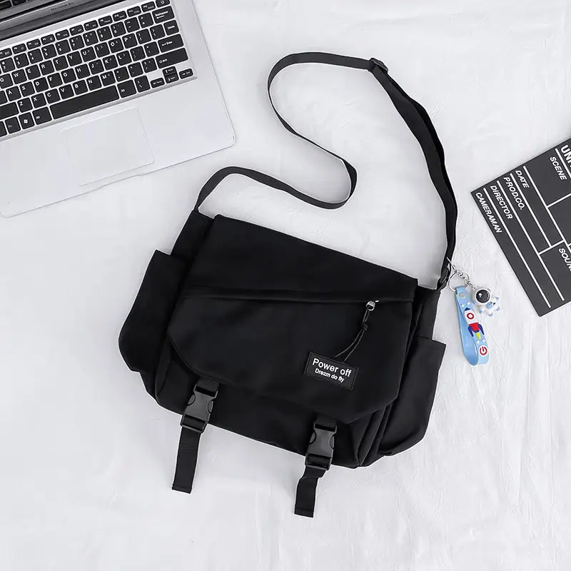 Men's Black Messenger Bag Large Capacity Adjustable Strap