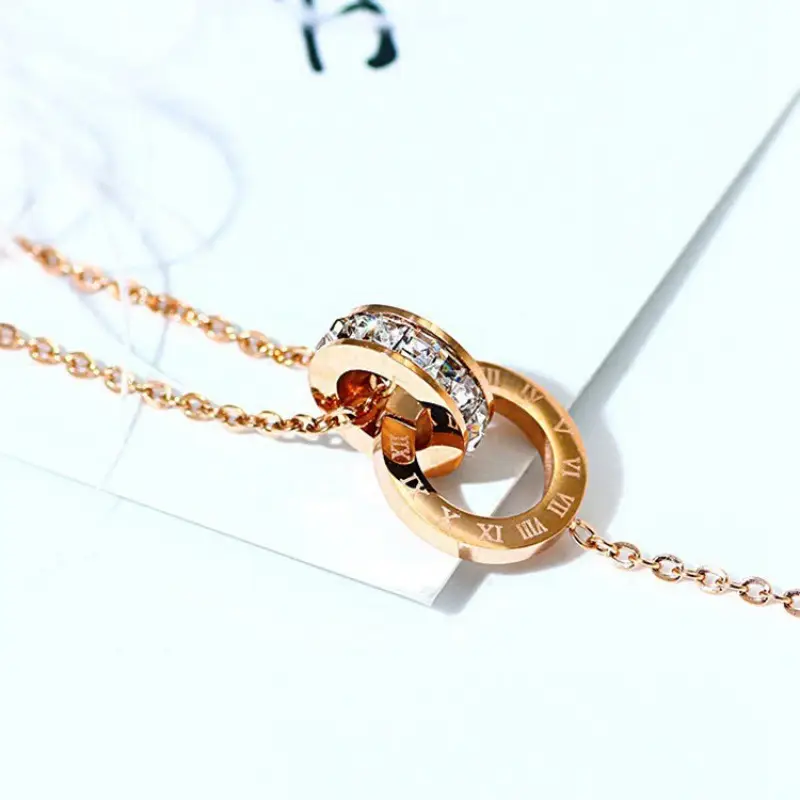 Rose Gold Roman Numerals Diamond Anklet for Women - Image 4