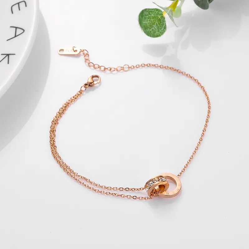 Rose Gold Roman Numerals Diamond Anklet for Women - Image 5