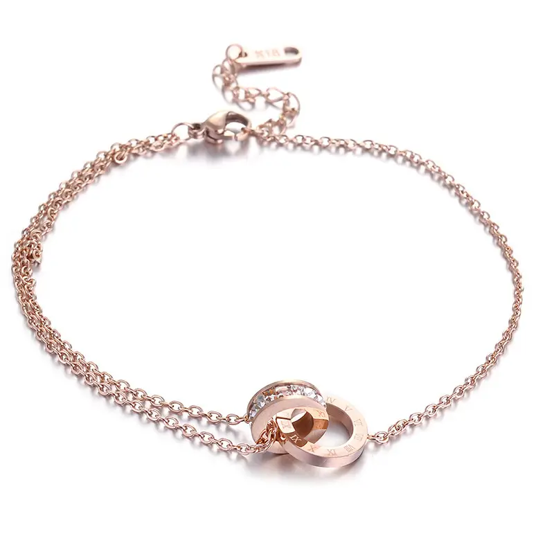 Rose Gold Roman Numerals Diamond Anklet for Women - Image 6