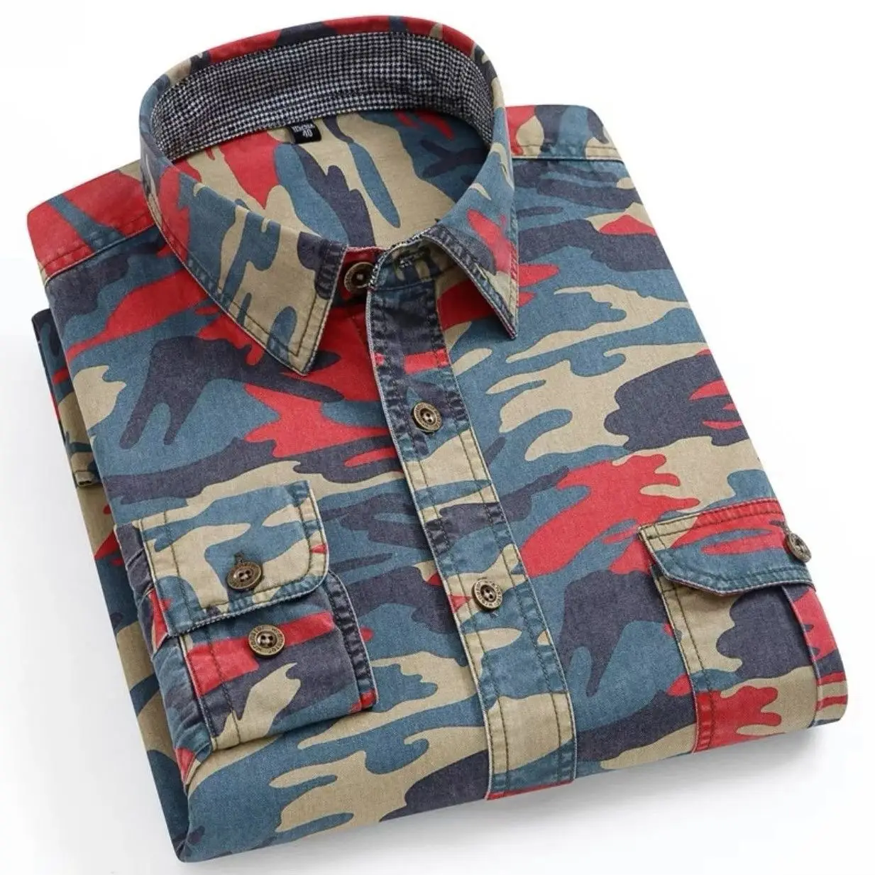 Men's Cotton Camo Long Sleeve Shirt Spring Autumn - Image 6