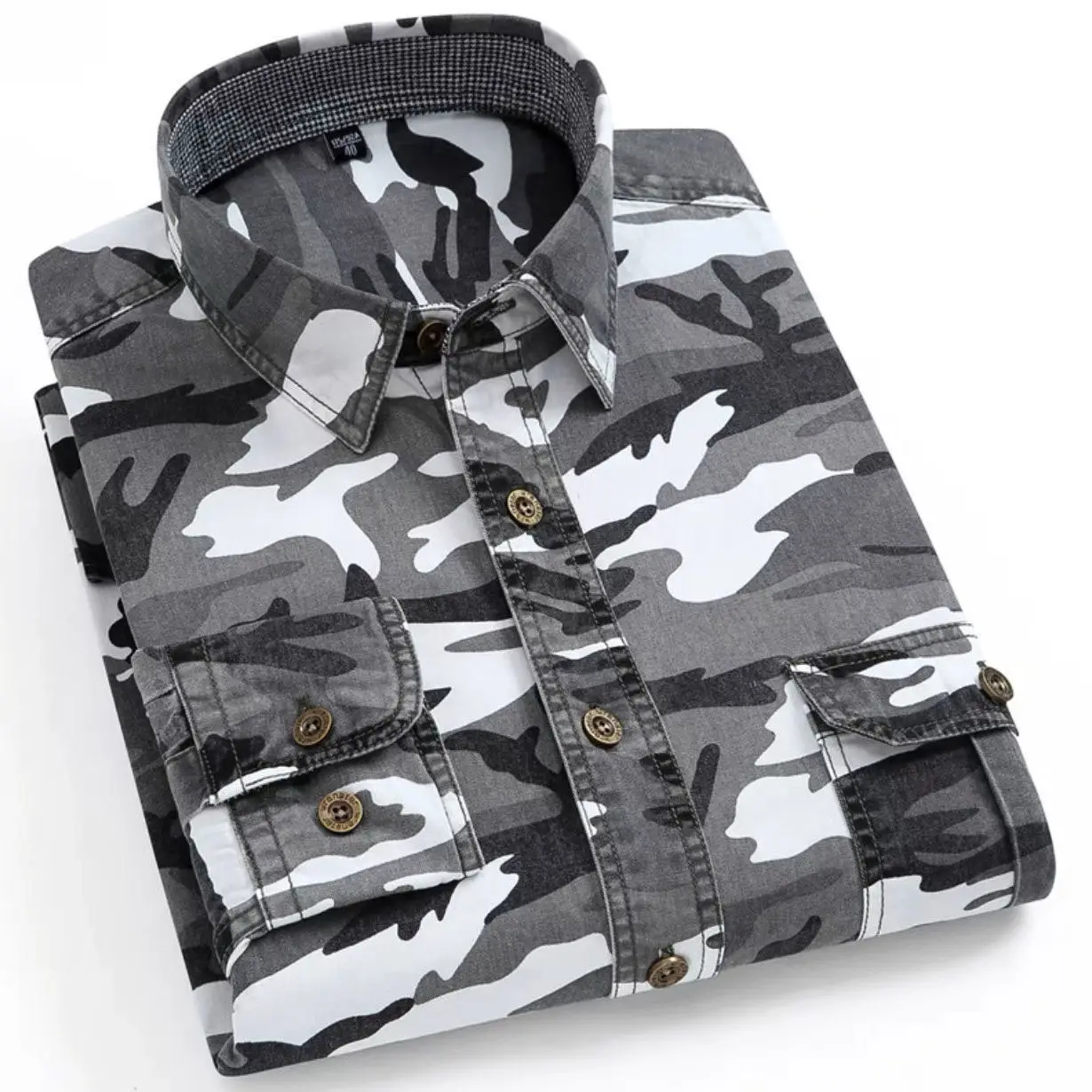 Men's Cotton Camo Long Sleeve Shirt Spring Autumn - Image 8