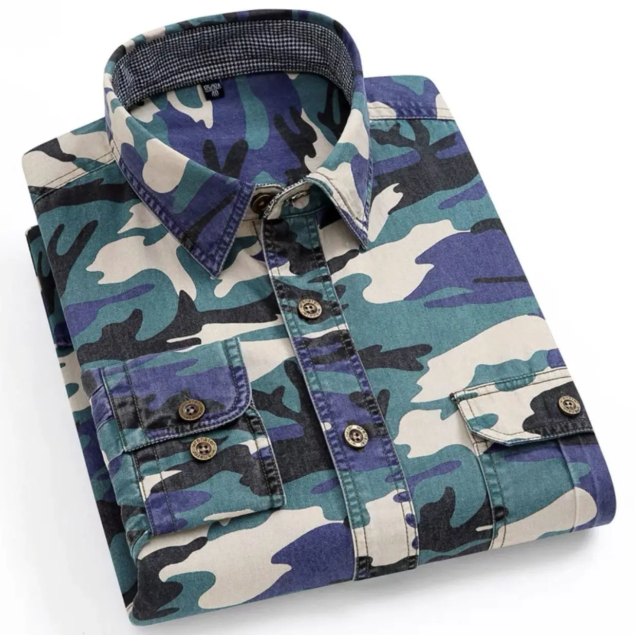 Men's Cotton Camo Long Sleeve Shirt Spring Autumn - Image 9