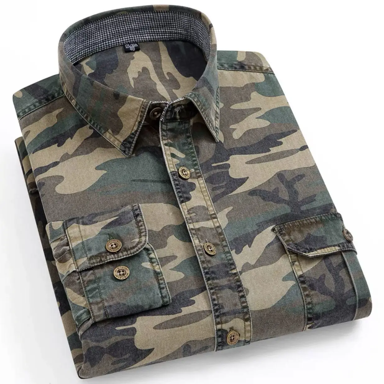 Men's Cotton Camo Long Sleeve Shirt Spring Autumn - Image 2