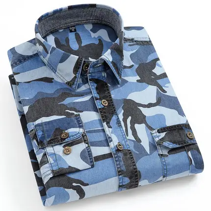 Men's Cotton Camo Long Sleeve Shirt Spring Autumn - Image 5