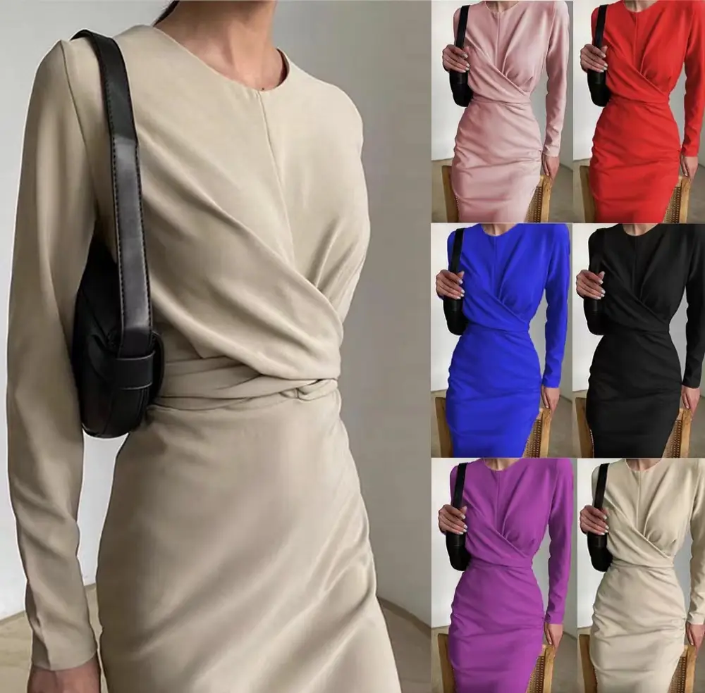 Purple Long Sleeve Hip-Grothing Dress for Women - Image 8