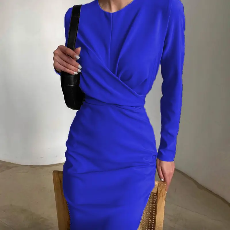 Purple Long Sleeve Hip-Grothing Dress for Women - Image 4