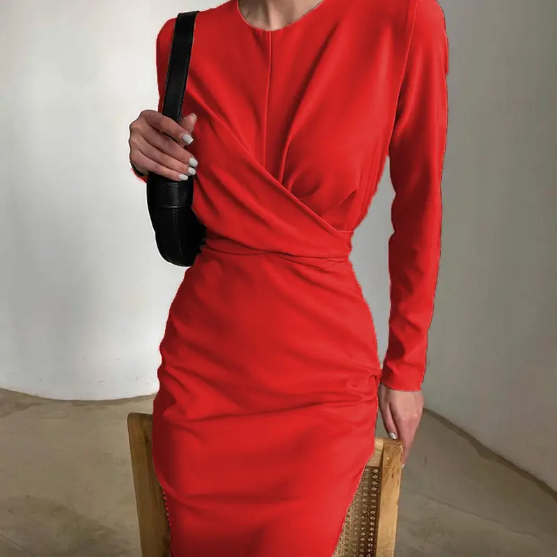 Purple Long Sleeve Hip-Grothing Dress for Women - Image 6