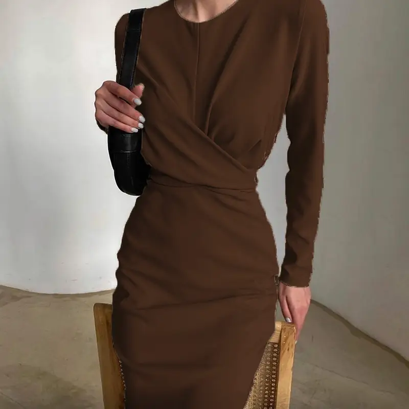 Purple Long Sleeve Hip-Grothing Dress for Women - Image 7