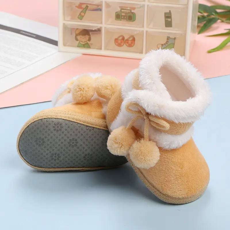 Pink Faux Fur Baby Shoes for 0-12 Months Winter Warm