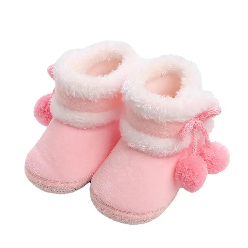 Pink Faux Fur Baby Shoes for 0-12 Months Winter Warm