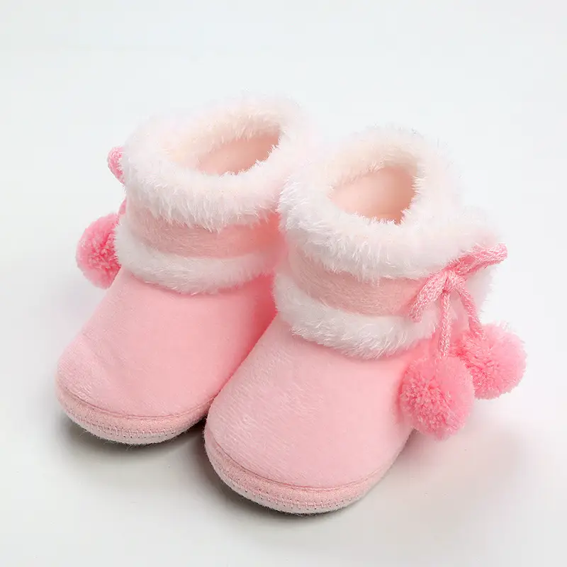 Pink Faux Fur Baby Shoes for 0-12 Months Winter Warm — feature 17