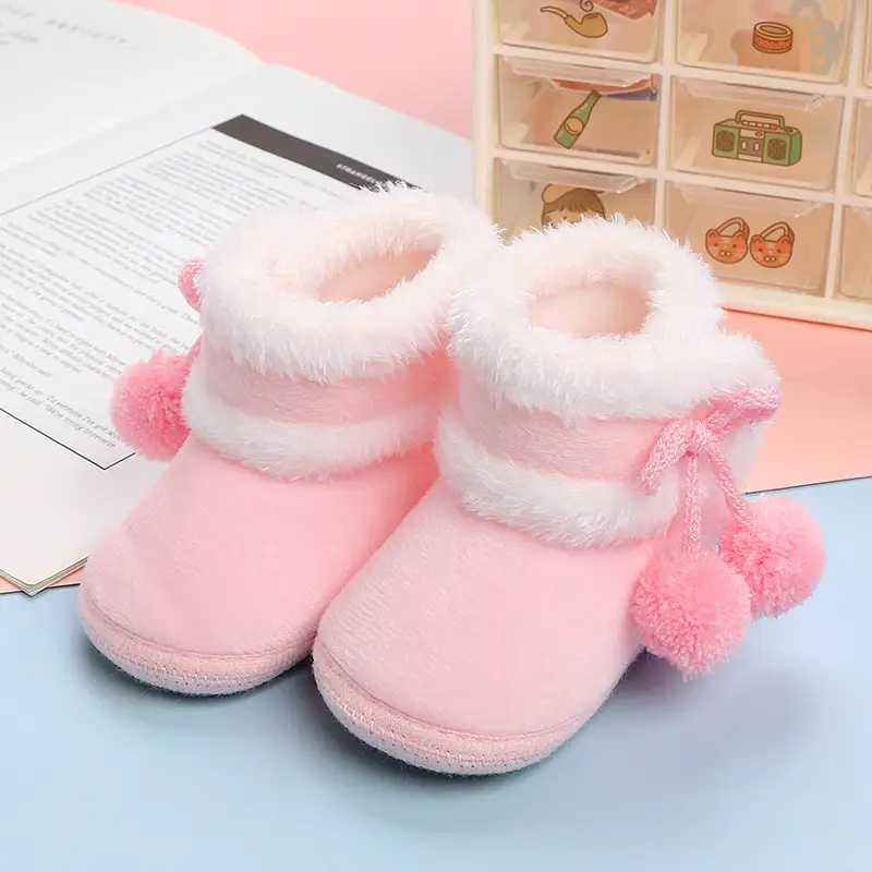 Pink Faux Fur Baby Shoes for 0-12 Months Winter Warm