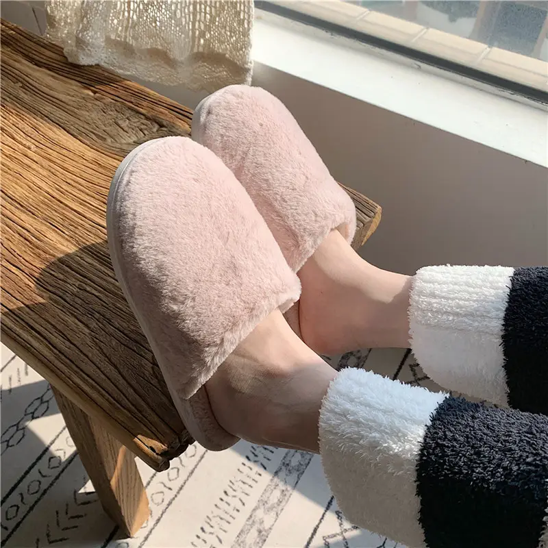 Winter Indoor Solid Color Cotton Slippers Women's Home Use Couple's Non-slip Soft Bottom Warm Fluffy Shoes Yuezi Shoes Factory Straight