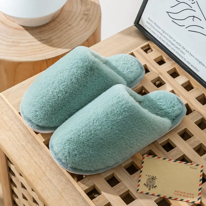 Winter Indoor Solid Color Cotton Slippers Women's Home Use Couple's Non-slip Soft Bottom Warm Fluffy Shoes Yuezi Shoes Factory Straight