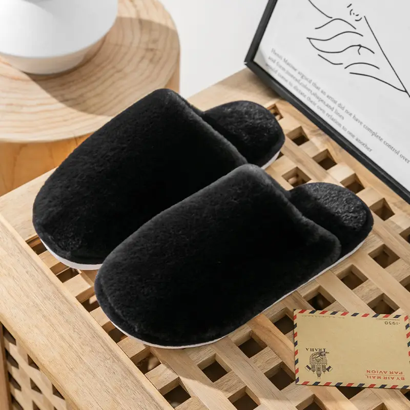 Winter Indoor Solid Color Cotton Slippers Women's Home Use Couple's Non-slip Soft Bottom Warm Fluffy Shoes Yuezi Shoes Factory Straight