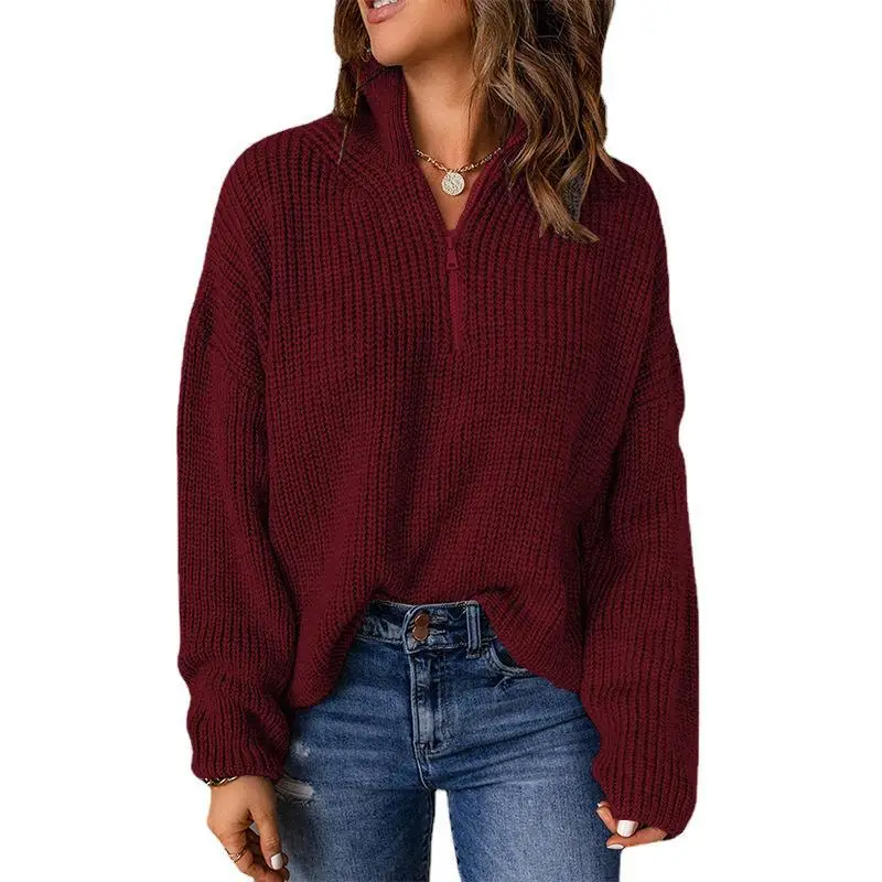 Women's Maroon Knitted Turtleneck Pullover Sweater - Image 5