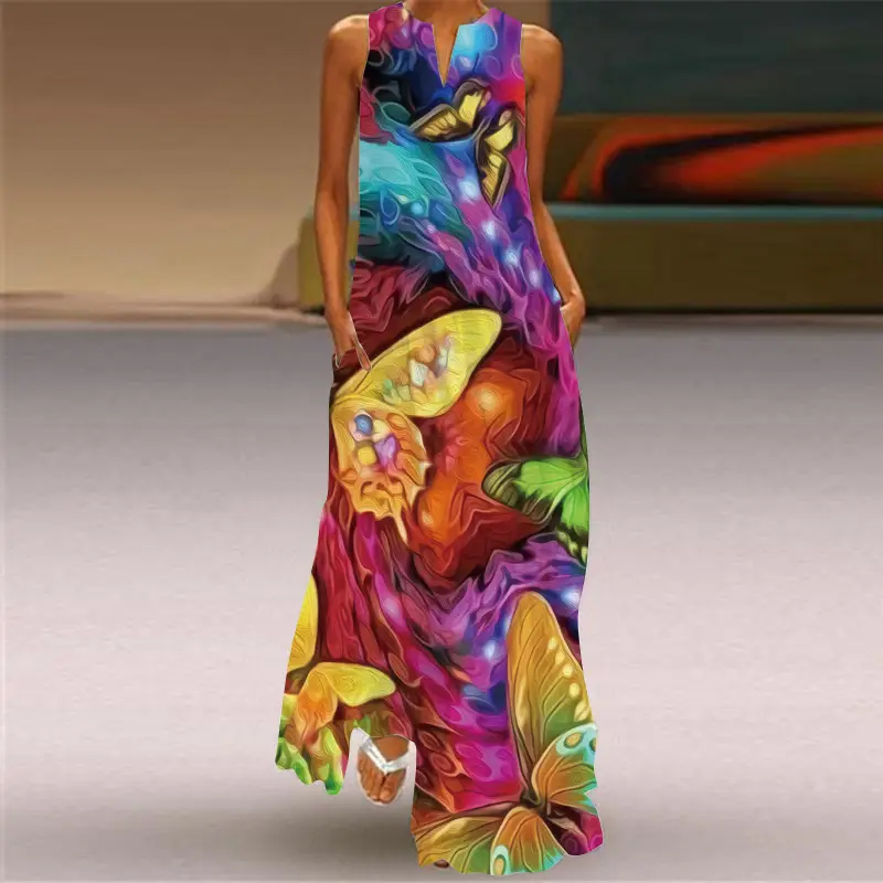 2026 Red Dragon Print Long Sleeve V-Neck Dress - Image 10