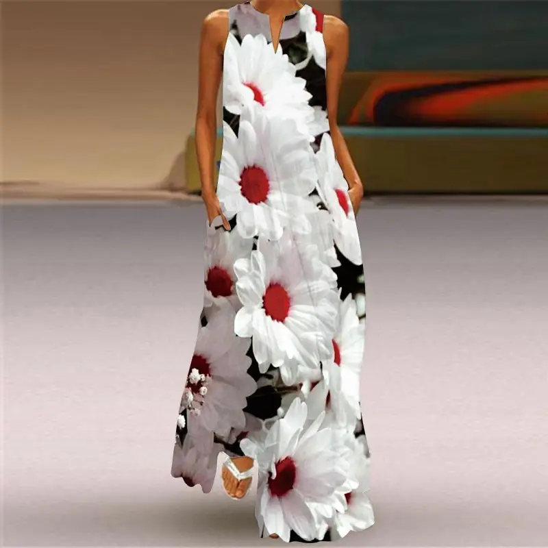 2026 Red Dragon Print Long Sleeve V-Neck Dress - Image 12