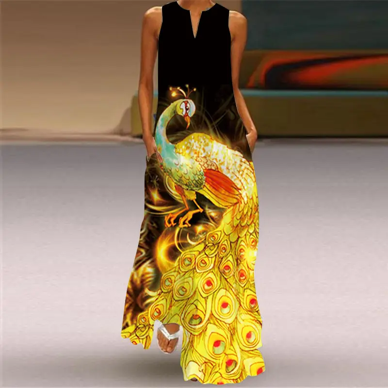 2026 Red Dragon Print Long Sleeve V-Neck Dress - Image 15