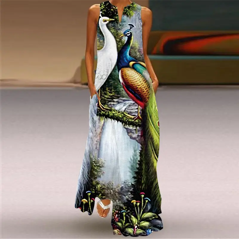 2026 Red Dragon Print Long Sleeve V-Neck Dress - Image 18