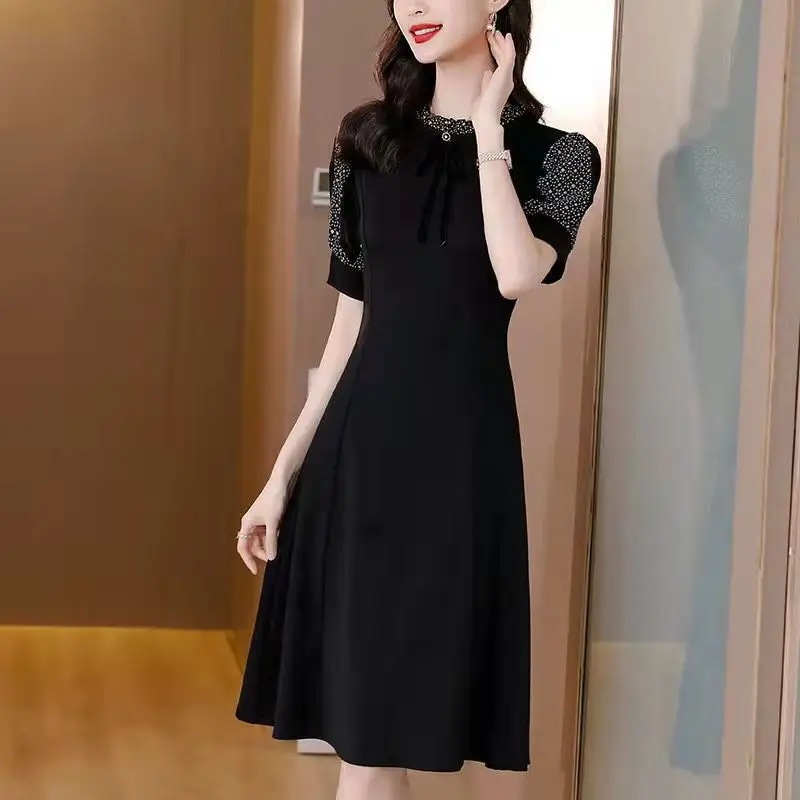 Plus Size Slimming Dress Spliced 2026 Elegant Black - Image 4