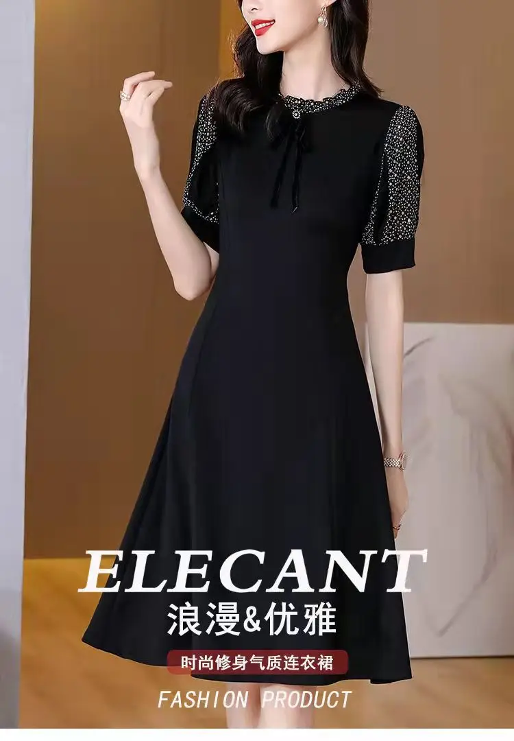 Plus Size Slimming Dress Spliced 2026 Elegant Black — feature 2