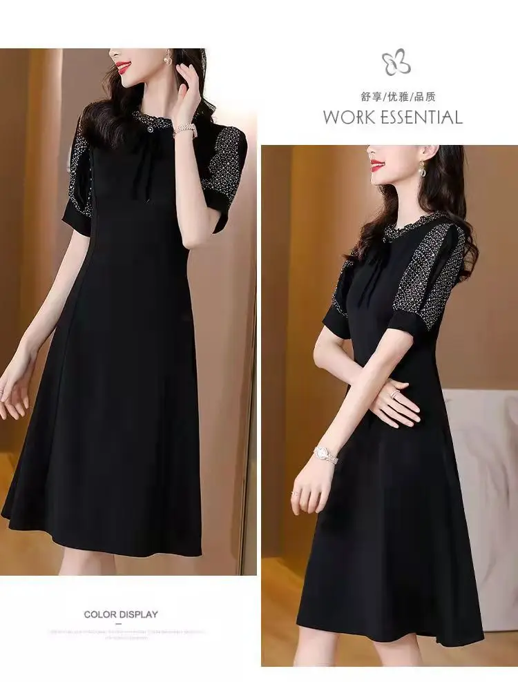 Plus Size Slimming Dress Spliced 2026 Elegant Black — feature 3