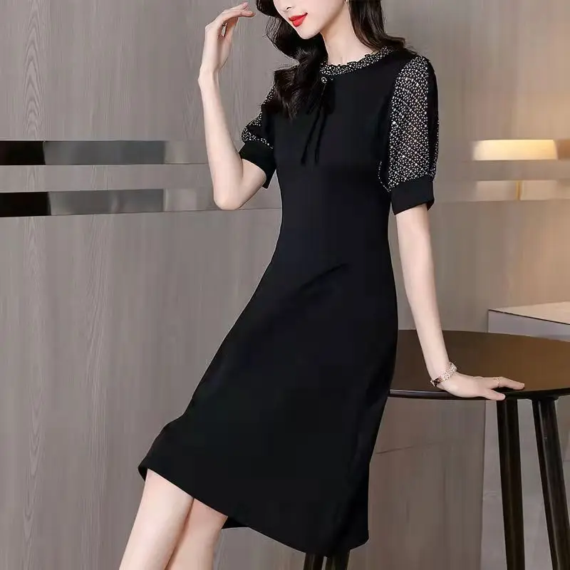 Plus Size Slimming Dress Spliced 2026 Elegant Black — feature 4
