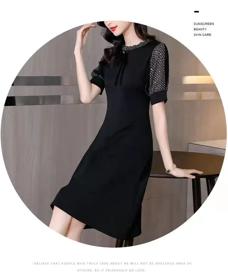 Plus Size Slimming Dress Spliced 2026 Elegant Black — feature 5