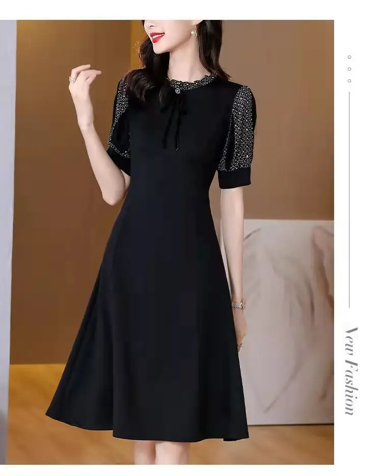 Plus Size Slimming Dress Spliced 2026 Elegant Black — feature 7