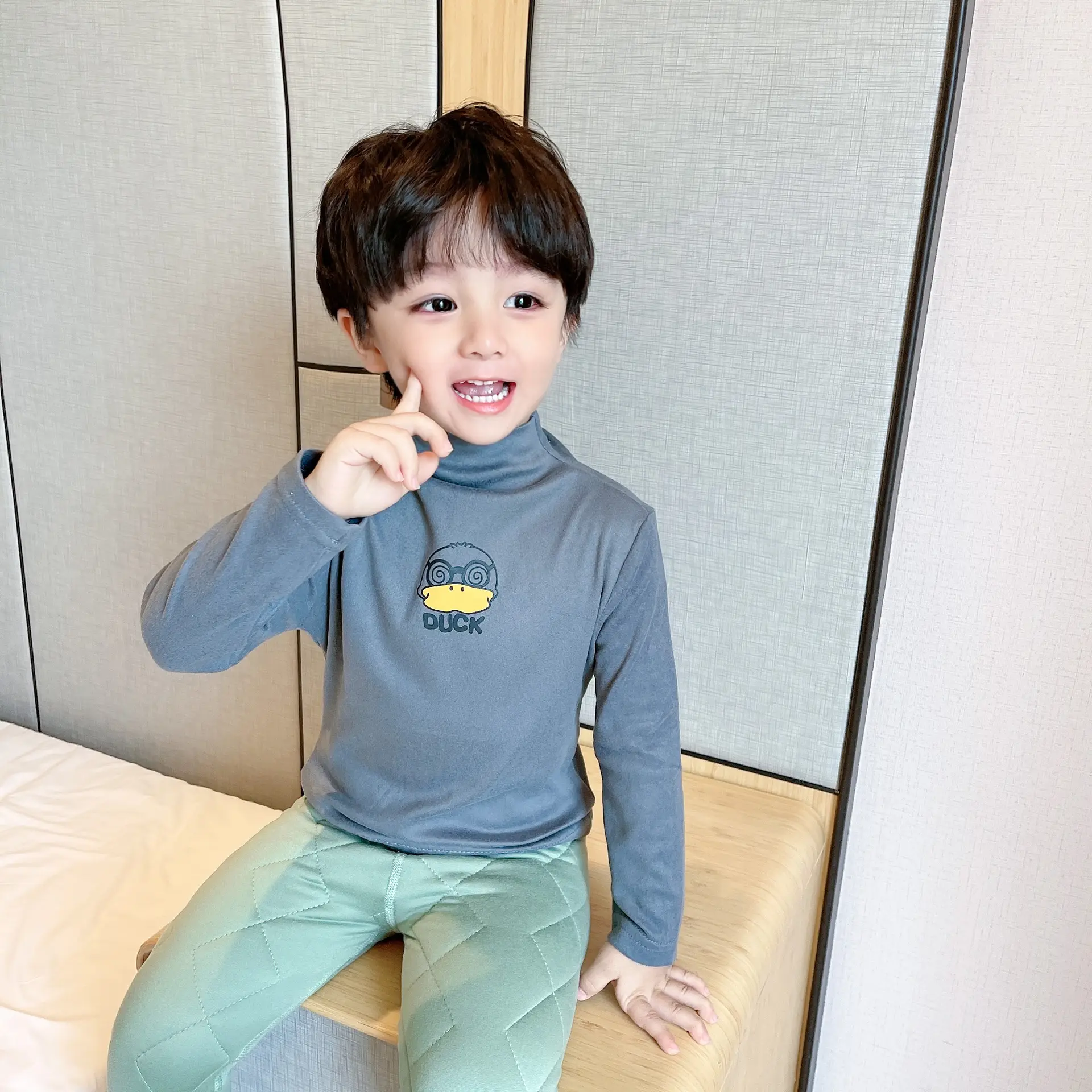 Children's Gray Velvet Long Sleeve T-Shirt Baby Boys Girls
