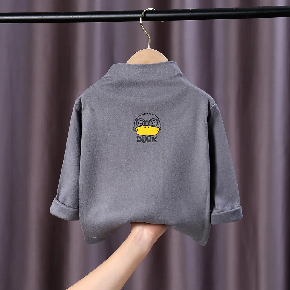 Children's Gray Velvet Long Sleeve T-Shirt Baby Boys Girls