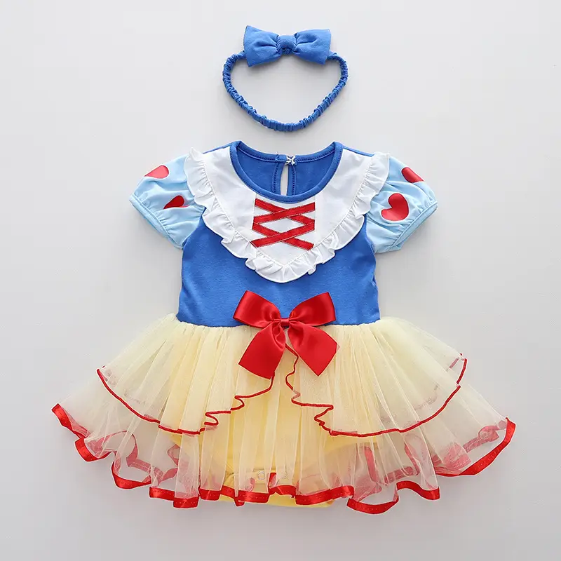 Baby Girl Halloween Dress Blue Yellow Tulle Short Sleeve - Image 2