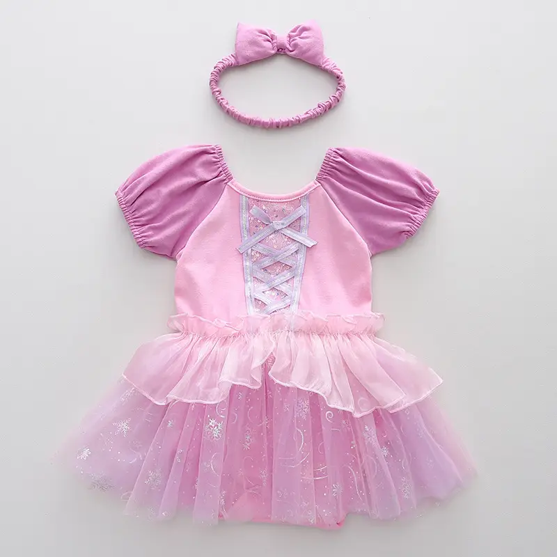 Pink Baby Crawling Suit with Bow Headband - Image 2