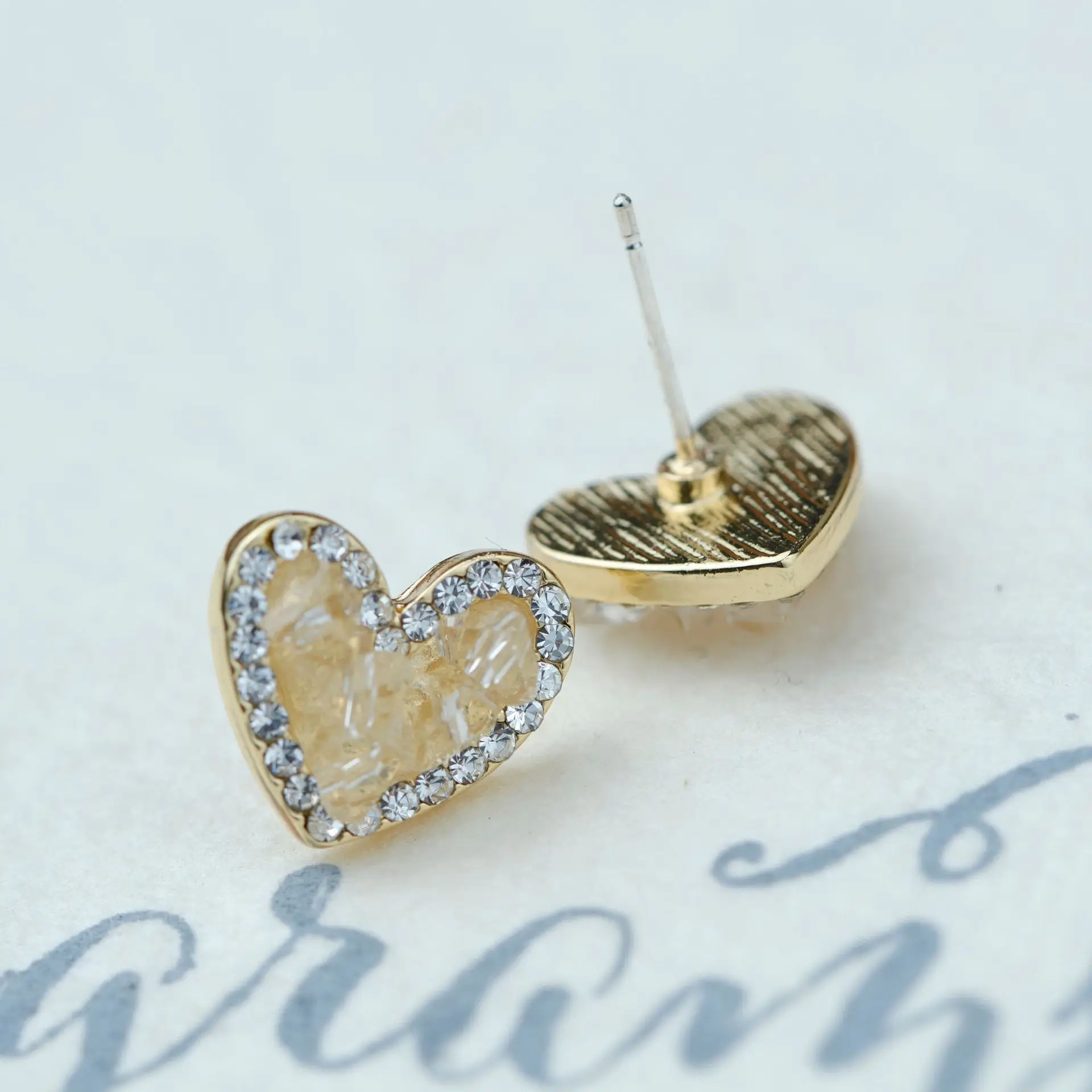 Heart Shaped Champagne Crystal Earrings for Women
