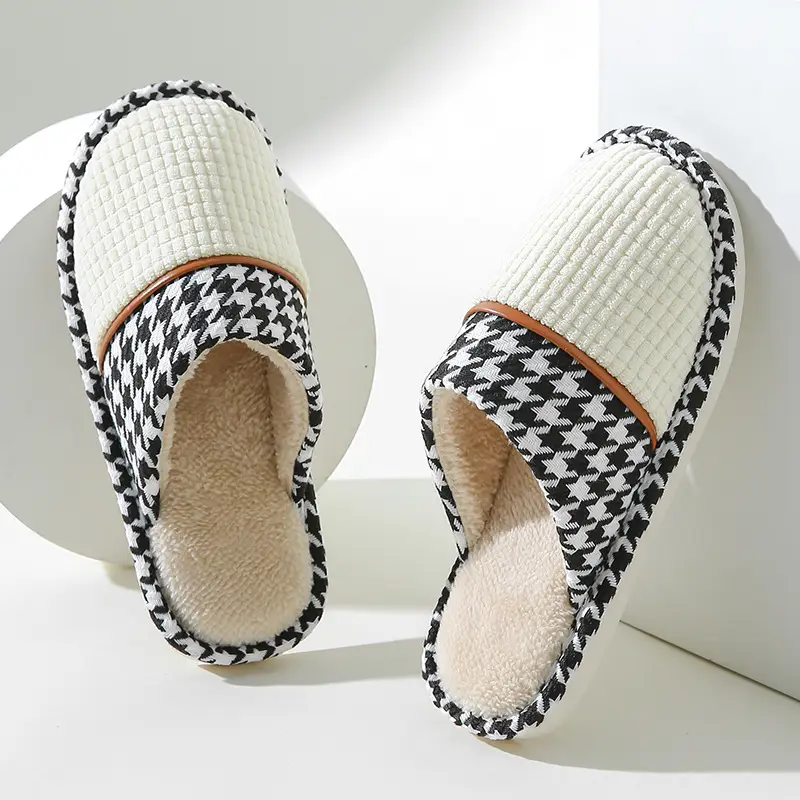 Houndstooth Simple Autumn Slippers for Women and Couples, Indoor Home Wear, Autumn and Winter Warm 2022 New Model, Wholesale and Dropshipping, Non-Slip - Image 11