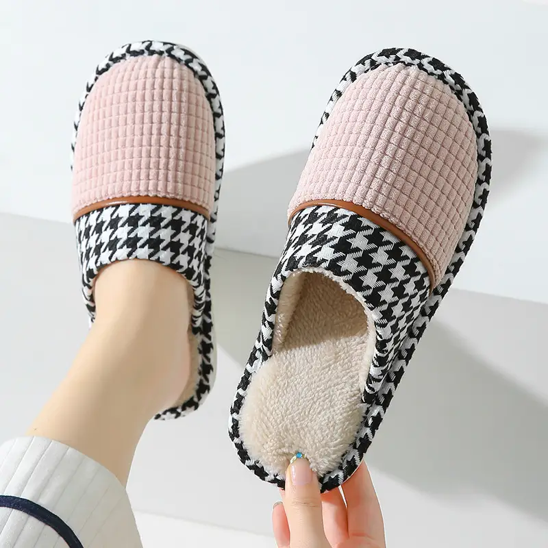 Houndstooth Simple Autumn Slippers for Women and Couples, Indoor Home Wear, Autumn and Winter Warm 2022 New Model, Wholesale and Dropshipping, Non-Slip - Image 12