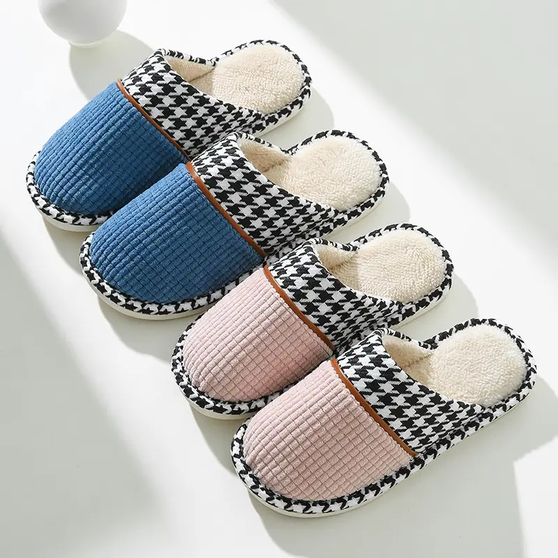 Houndstooth Simple Autumn Slippers for Women and Couples, Indoor Home Wear, Autumn and Winter Warm 2022 New Model, Wholesale and Dropshipping, Non-Slip - Image 13