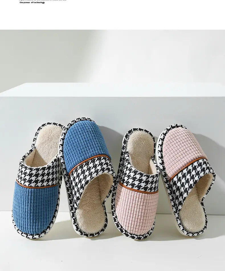 Houndstooth Simple Autumn Slippers for Women and Couples, Indoor Home Wear, Autumn and Winter Warm 2022 New Model, Wholesale and Dropshipping, Non-Slip — feature 12