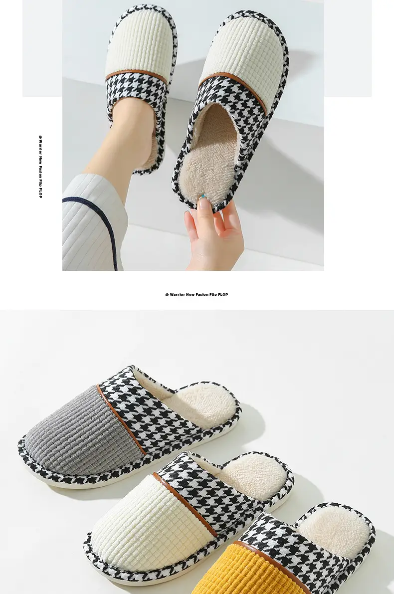 Houndstooth Simple Autumn Slippers for Women and Couples, Indoor Home Wear, Autumn and Winter Warm 2022 New Model, Wholesale and Dropshipping, Non-Slip — feature 9