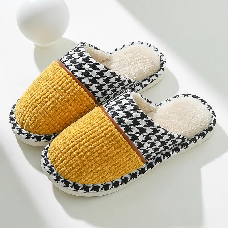 Houndstooth Simple Autumn Slippers for Women and Couples, Indoor Home Wear, Autumn and Winter Warm 2022 New Model, Wholesale and Dropshipping, Non-Slip - Image 2