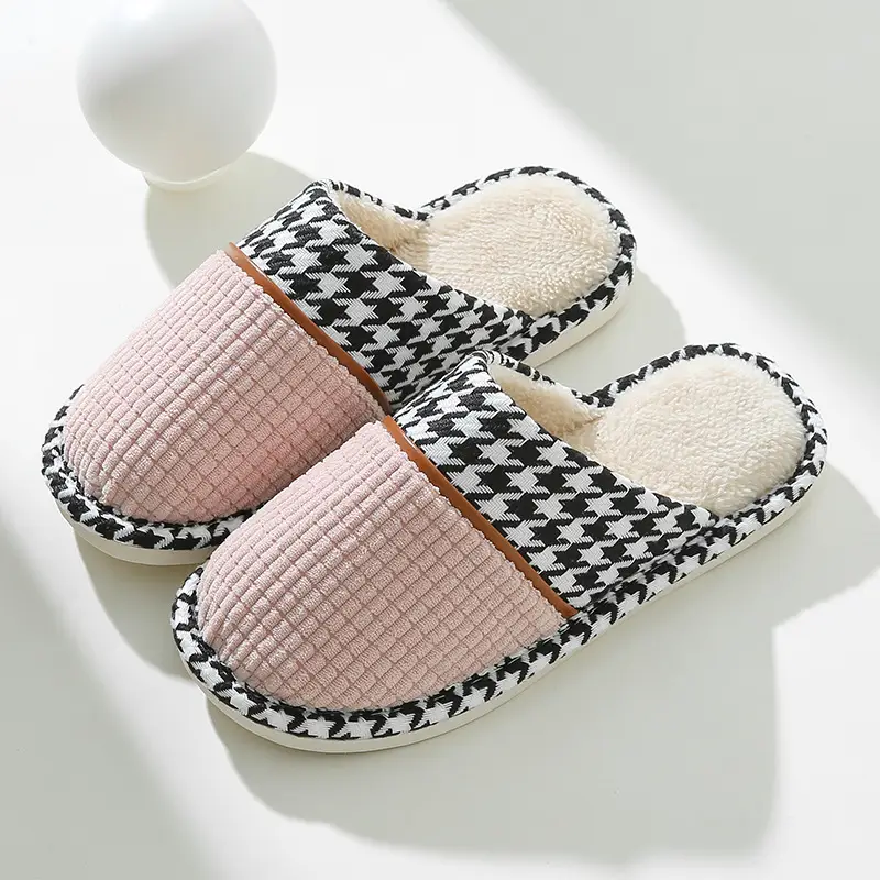 Houndstooth Simple Autumn Slippers for Women and Couples, Indoor Home Wear, Autumn and Winter Warm 2022 New Model, Wholesale and Dropshipping, Non-Slip - Image 3