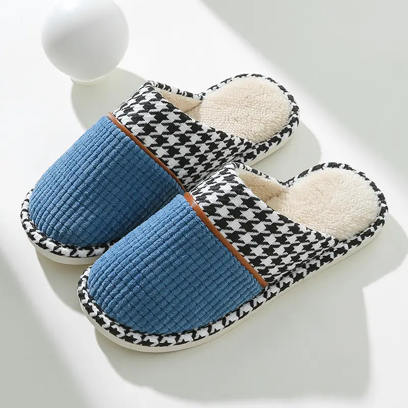 Houndstooth Simple Autumn Slippers for Women and Couples, Indoor Home Wear, Autumn and Winter Warm 2022 New Model, Wholesale and Dropshipping, Non-Slip - Image 4