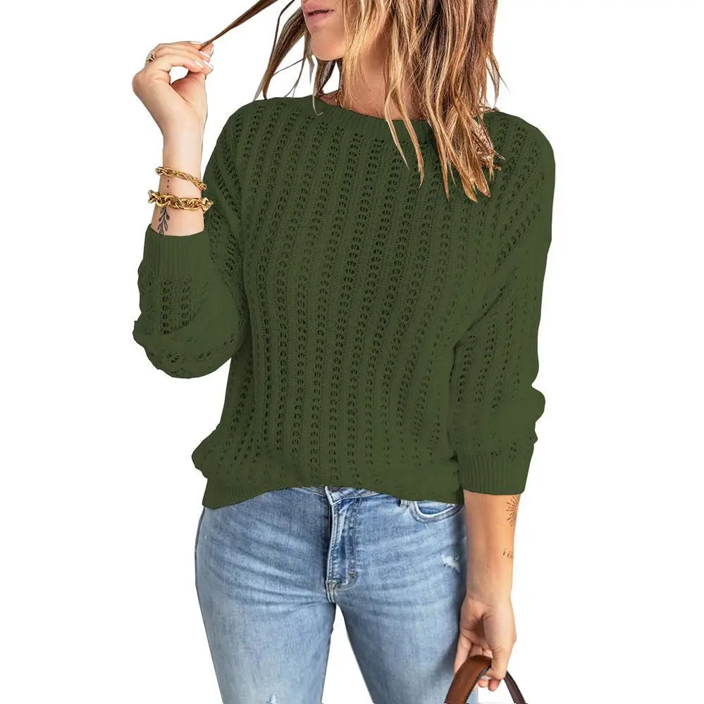 2024 New Knitted Women's Knitwear Round Neck Hollow - Image 6