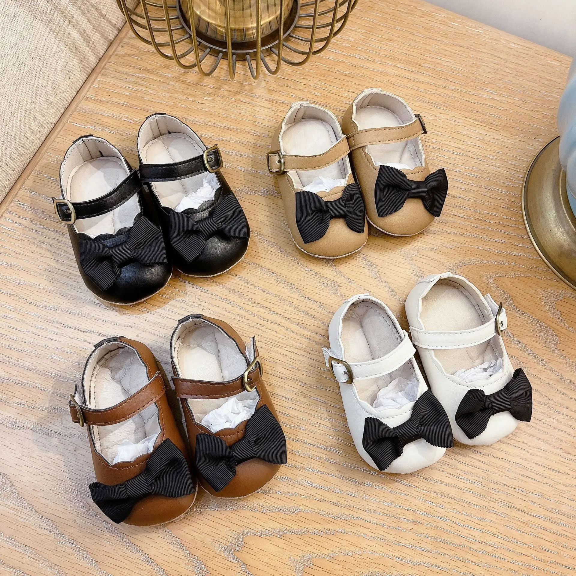 Autumn Bowknot Black Baby Shoes Small