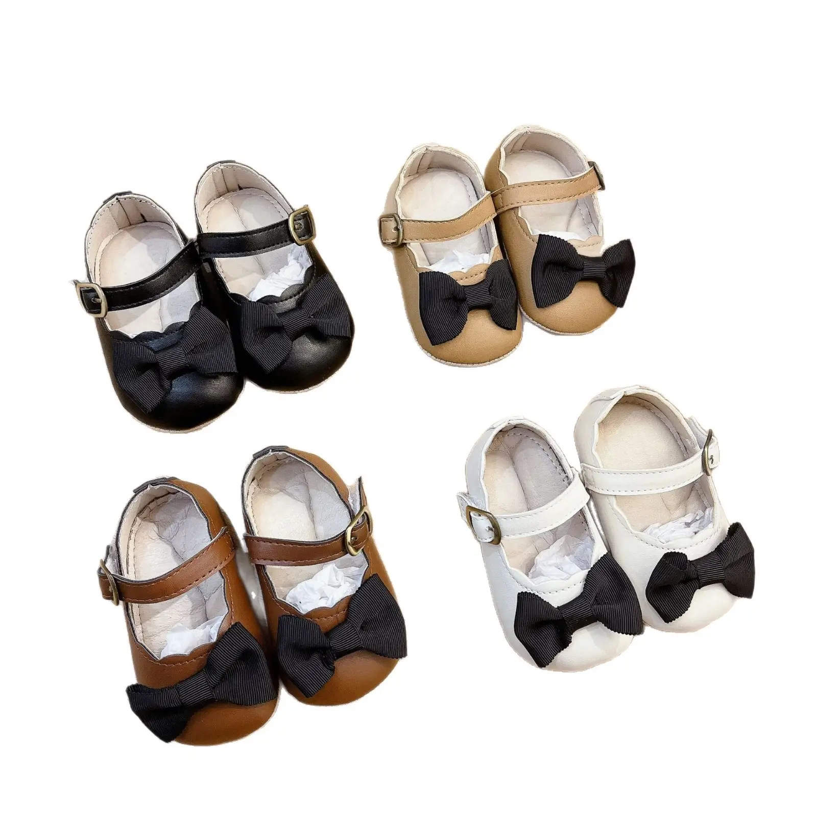 Autumn Bowknot Black Baby Shoes Small